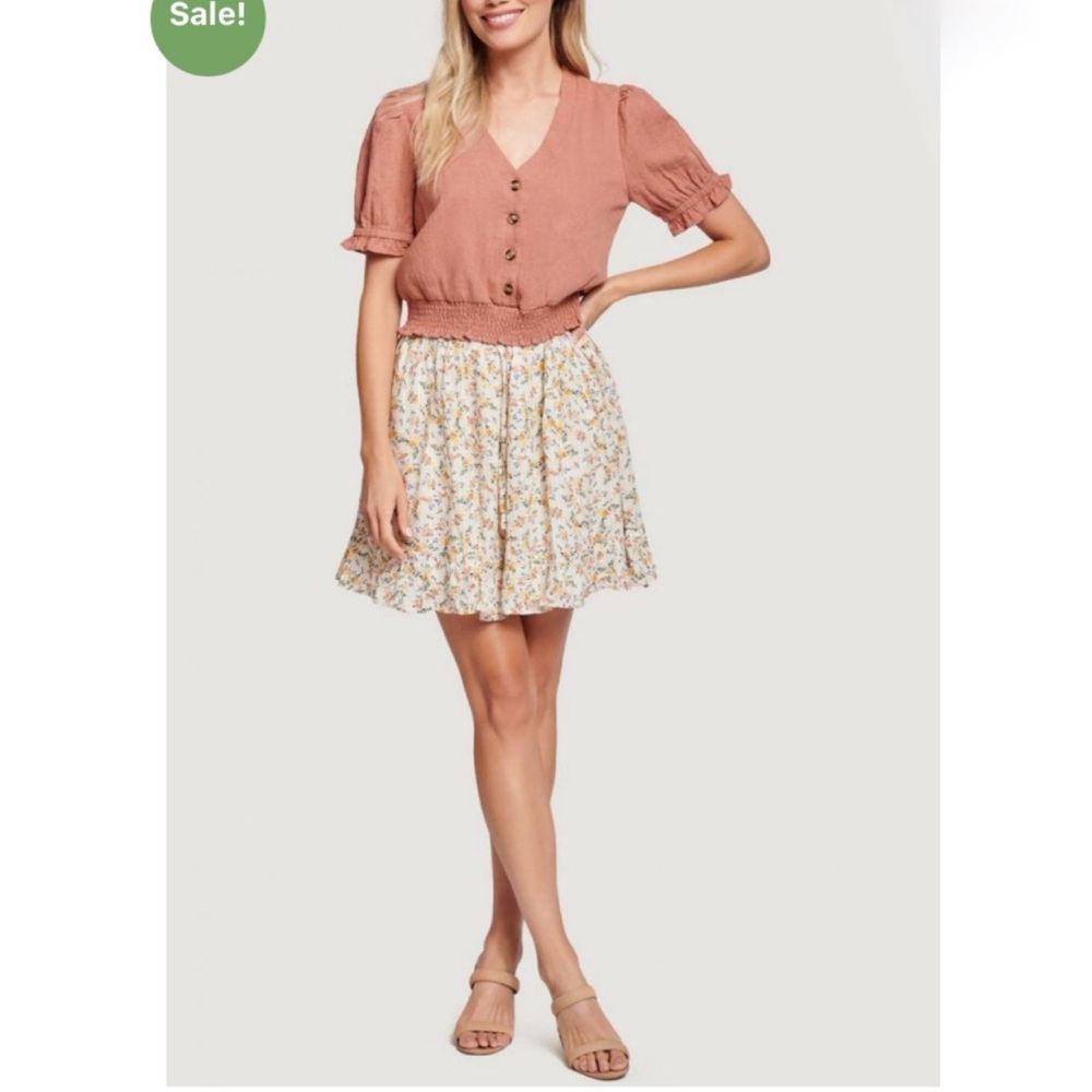 Lost & Wander Floral Occasion Mini Skirt - Ivory Floral Stripe S $118